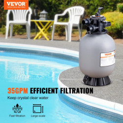 VEVOR Filtre à sable, 40,6 cm, débit jusqu'à 35 GPM, système de filtre à sable pour piscine hors sol avec valve multi-ports à 7 