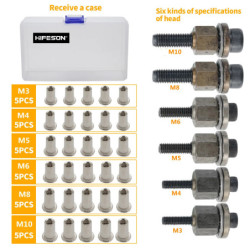 HIFESON 36Pcs/Set Hand Rivets Nut Gun Tool Sets With Box M3 M4 M5 M6 M8 M10 Stainless Steel Rivet Flat Head Accessories