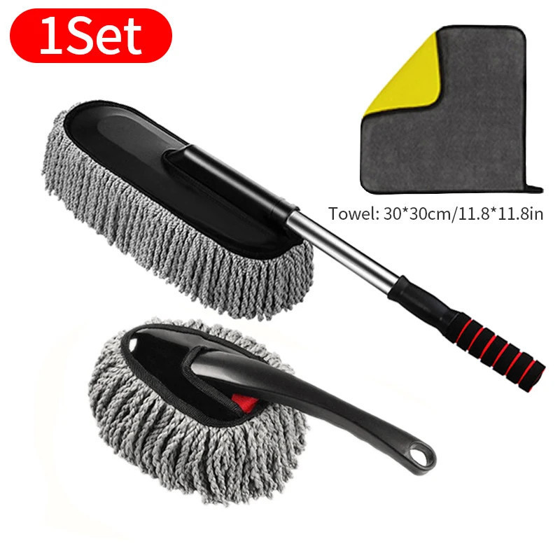 SEAMETAL Car Washing Mop Scalable Handle Dust Remover Wax Brush Microfiber Car Cleaning Kit Soft Hair Duster Brushes Wash Tool