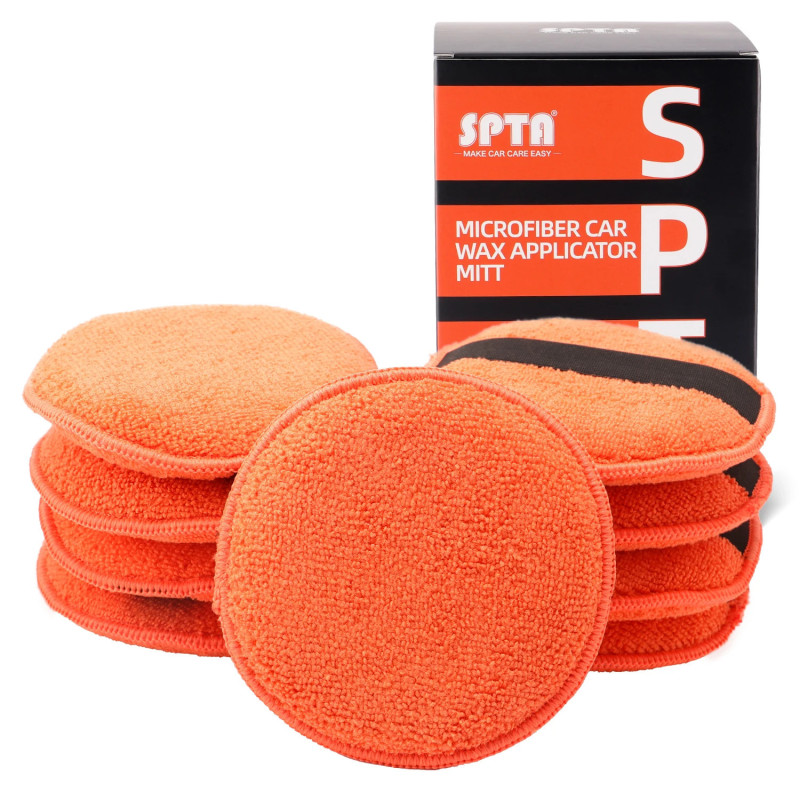 SPTA 9Pcs 5 inch Microfiber Applicator Pads Car Wax Applicator Hand Polishing Microfiber Foam Pads Set with Grip of Elastic Band