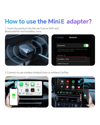 Mini adaptador CarPlay con cable a inalámbrico, Android Auto, 2 en 1 D