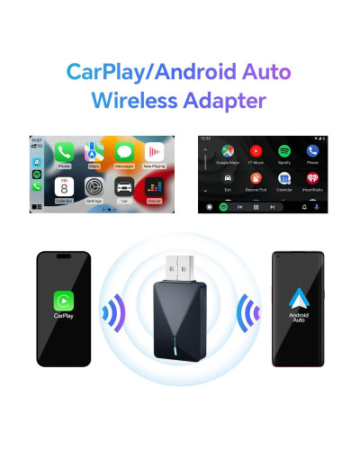 Mini adaptador CarPlay con cable a inalámbrico, Android Auto, 2 en 1 D